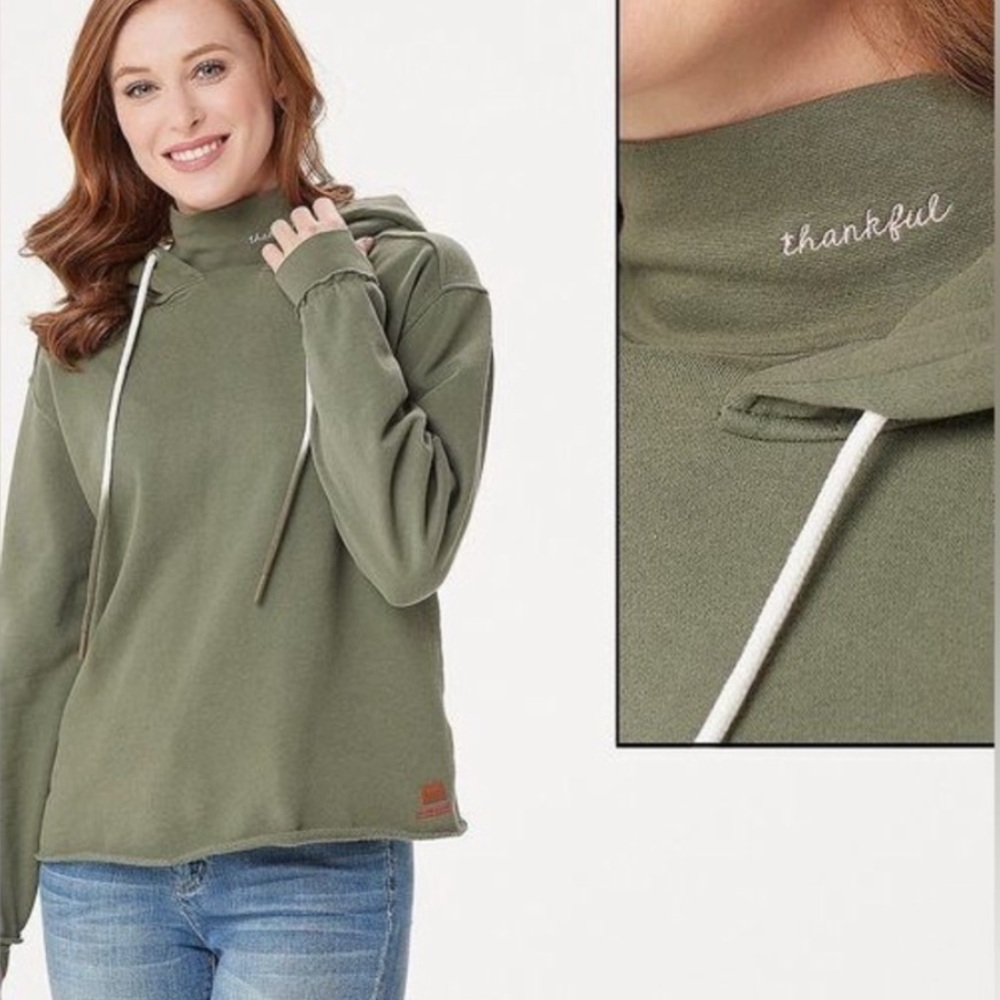 PEACE LOVE WORLD ~ Thankful Olive Green Women's Hoodie ~ SIZE XS OVERSIZED
